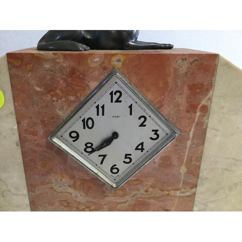 520 - ART DECO MARBLE GARNITURE CLOCK SET AND A MARBLE MANTLE CLOCK