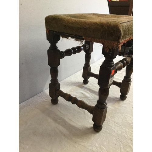 523 - EARLY TURNED LEG UPHOLSTERED STOOL (WORMED)