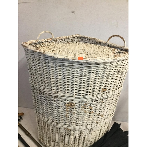 524 - PAINTED CORNER LINEN BASKET WALKING STICKS ETC