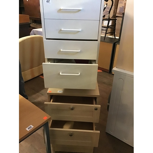 497 - 4 DRAWER WHITE CHEST AND A 3 DRAWER OFFICE CHEST