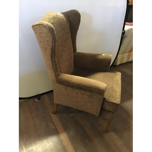 501 - BROWN DRAYLON UPHOLSTERED WINGBACK FIRESIDE CHAIR