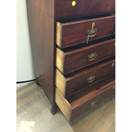 457 - MAHOGANY INLAYED GEORGIAN CHEST OF DRAWERS 2 OVER 3
ON SPLAYED FEET
L 42