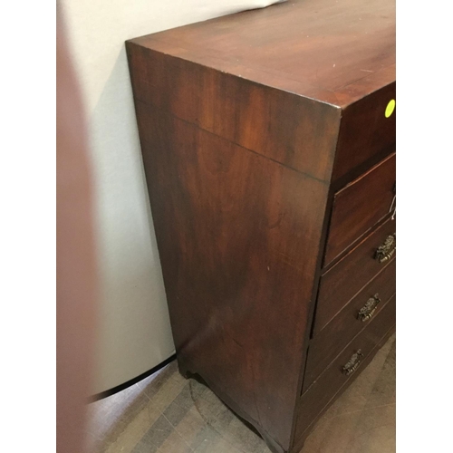 457 - MAHOGANY INLAYED GEORGIAN CHEST OF DRAWERS 2 OVER 3
ON SPLAYED FEET
L 42