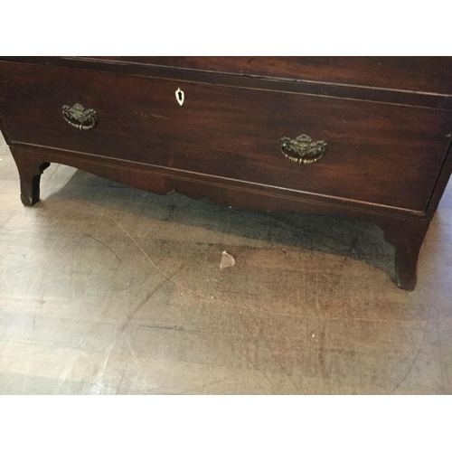 457 - MAHOGANY INLAYED GEORGIAN CHEST OF DRAWERS 2 OVER 3
ON SPLAYED FEET
L 42