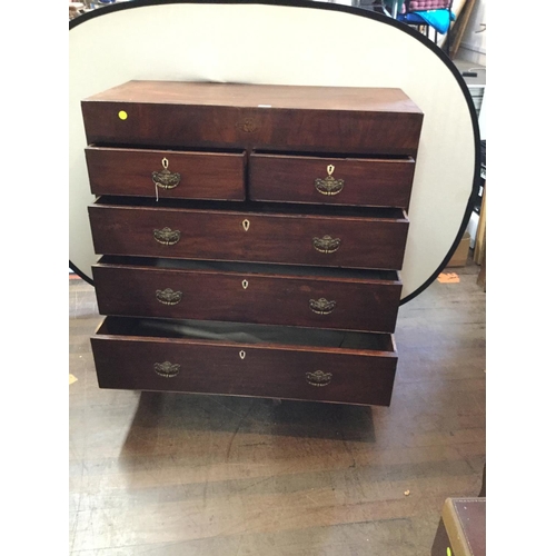 457 - MAHOGANY INLAYED GEORGIAN CHEST OF DRAWERS 2 OVER 3
ON SPLAYED FEET
L 42