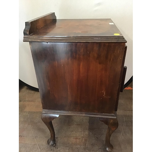 586 - QUARTER WALNUT VENEERED POT CUPBOARD ON CABRIOLE LEGS
H 34