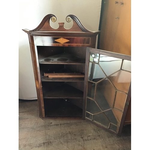 587 - ASTRICAL GLAZED MAHOGANY INLAYED CORNER CABINET A/F
H 49