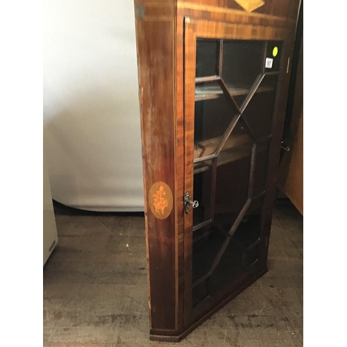 587 - ASTRICAL GLAZED MAHOGANY INLAYED CORNER CABINET A/F
H 49