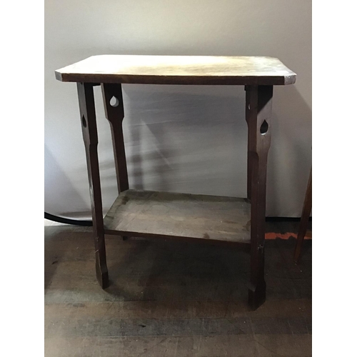 593 - OAK WINDOW TABLE AND A FOLDING MINIATURE LAMP TABLE