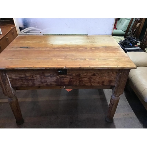 754 - VICTORIAN PITCH PINE KITCHEN TABLE WITH DRAWERS
H 32