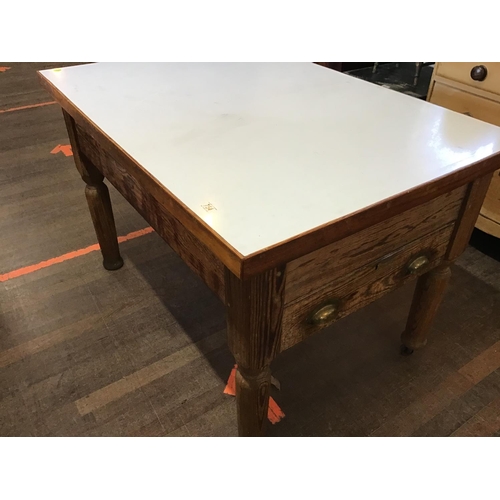 754 - VICTORIAN PITCH PINE KITCHEN TABLE WITH DRAWERS
H 32