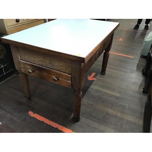 754 - VICTORIAN PITCH PINE KITCHEN TABLE WITH DRAWERS
H 32