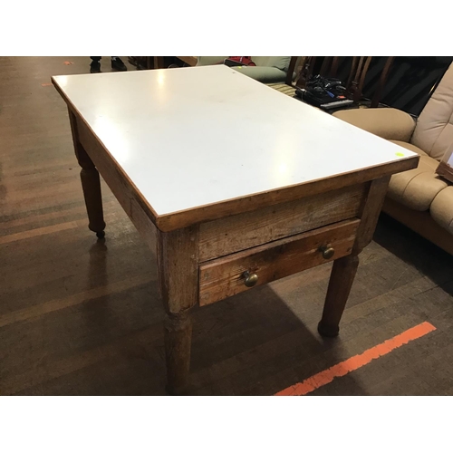 754 - VICTORIAN PITCH PINE KITCHEN TABLE WITH DRAWERS
H 32