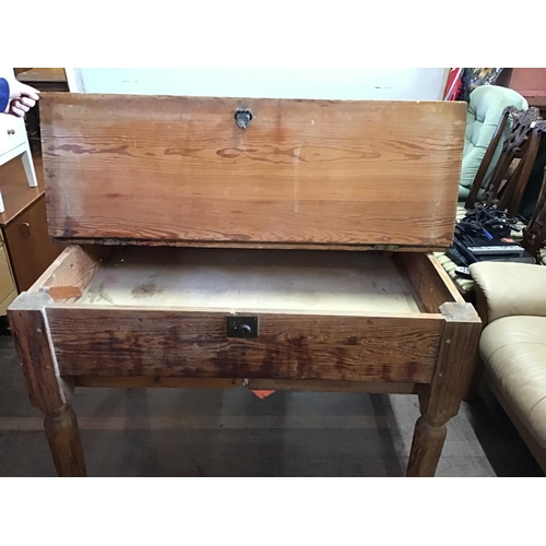 754 - VICTORIAN PITCH PINE KITCHEN TABLE WITH DRAWERS
H 32