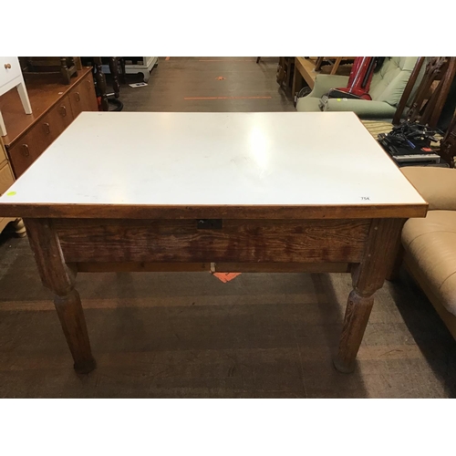 754 - VICTORIAN PITCH PINE KITCHEN TABLE WITH DRAWERS
H 32