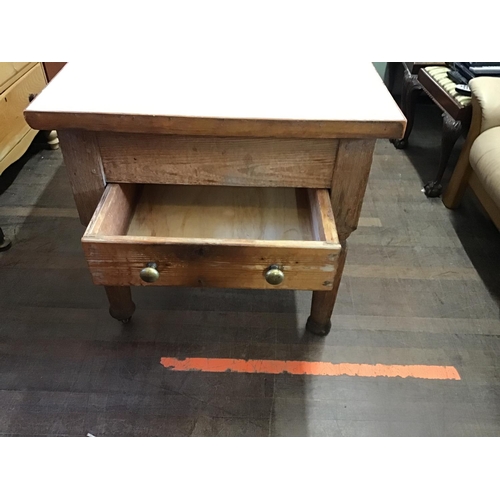 754 - VICTORIAN PITCH PINE KITCHEN TABLE WITH DRAWERS
H 32