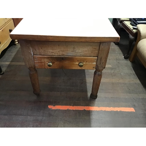 754 - VICTORIAN PITCH PINE KITCHEN TABLE WITH DRAWERS
H 32