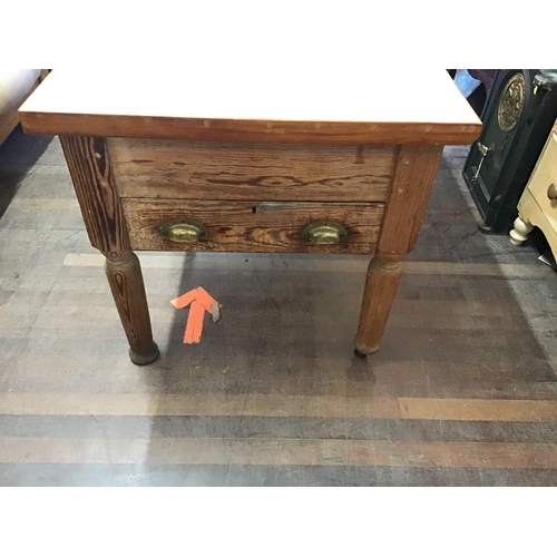 754 - VICTORIAN PITCH PINE KITCHEN TABLE WITH DRAWERS
H 32