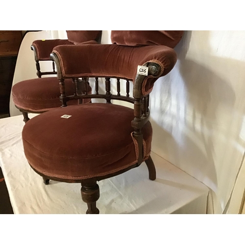 626 - PAIR OF EDWARDIAN MAHOGANY  UPHOLSTERED BEDROOM CHAIRS A/F