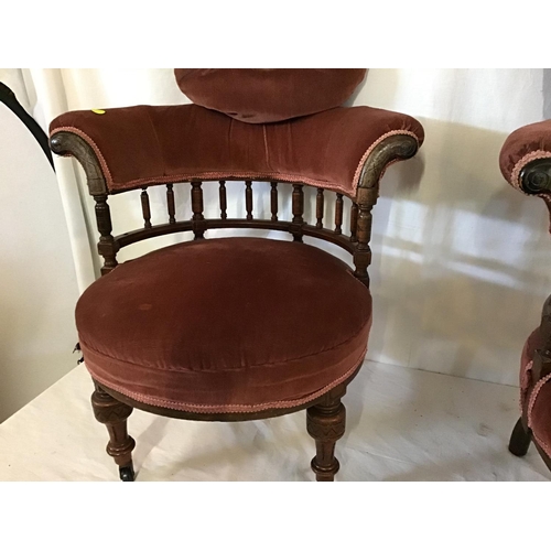 626 - PAIR OF EDWARDIAN MAHOGANY  UPHOLSTERED BEDROOM CHAIRS A/F