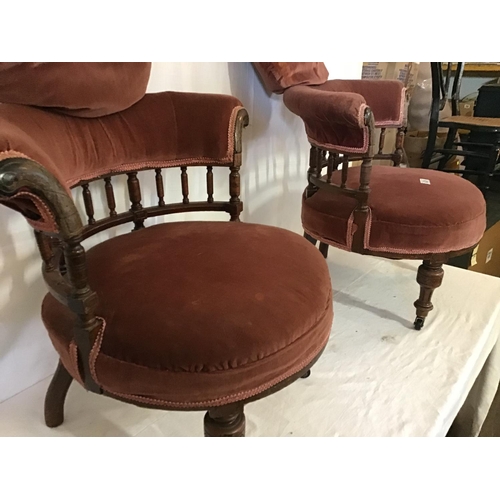 626 - PAIR OF EDWARDIAN MAHOGANY  UPHOLSTERED BEDROOM CHAIRS A/F