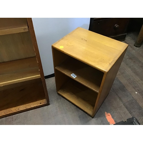 628 - OAK OPEN BOOKCASE AND A SMALL MATCHING CABINET