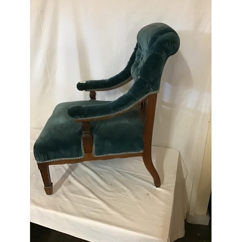 632 - EDWARDIAN  MAHOGANY  ARMCHAIR (1 CASTOR MISSING)