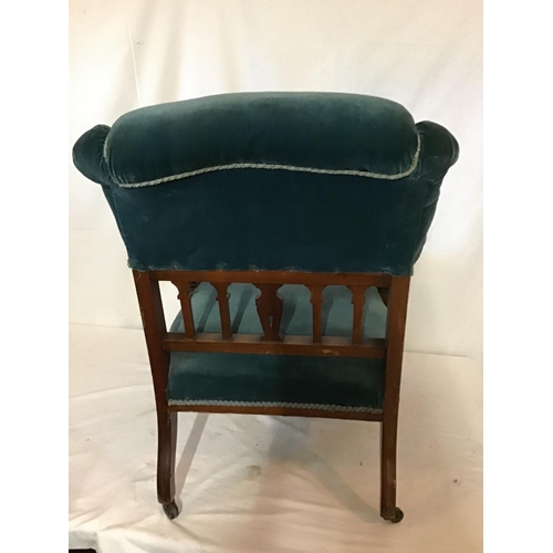 632 - EDWARDIAN  MAHOGANY  ARMCHAIR (1 CASTOR MISSING)