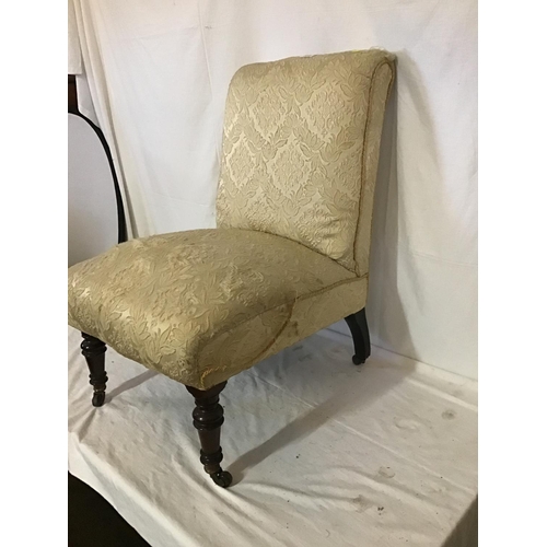 639 - VICTORIAN  UPHOLSTERED  NURSING CHAIR ON CHINA CASTORS