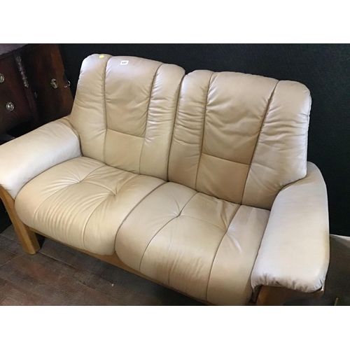 641 - LEATHER 2 SEATER SETTEE WITH TEAK FRAME