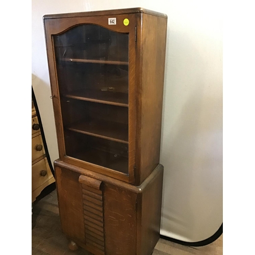 642 - OAK DISPLAY CABINET WITH CUPBOARD TO BASE