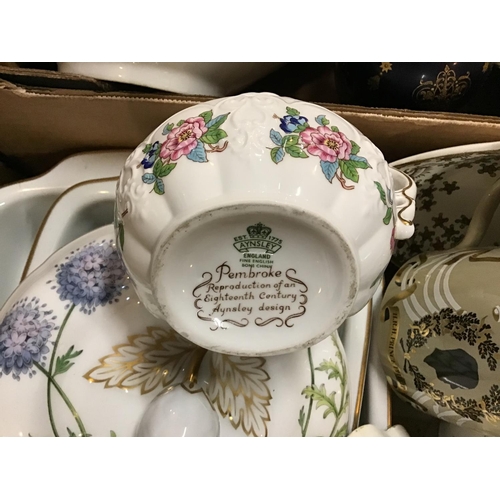 651 - 2 BOXES OF CHINA TO INCLUDE AYNSLEY WEDGEWOOD ETC