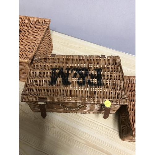 684 - 3 WICKER BASKETS  MARKED F AND M