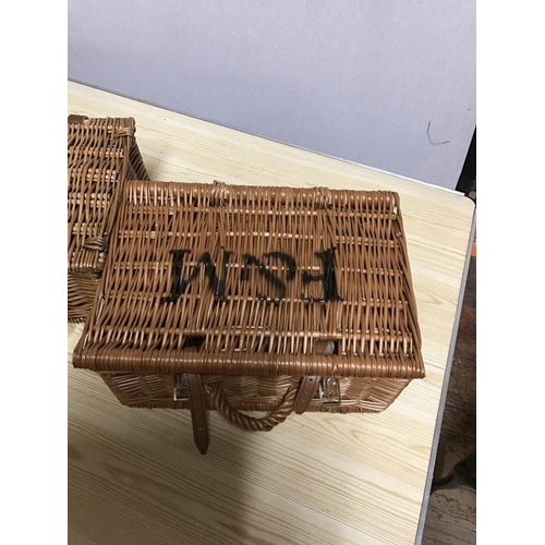 684 - 3 WICKER BASKETS  MARKED F AND M