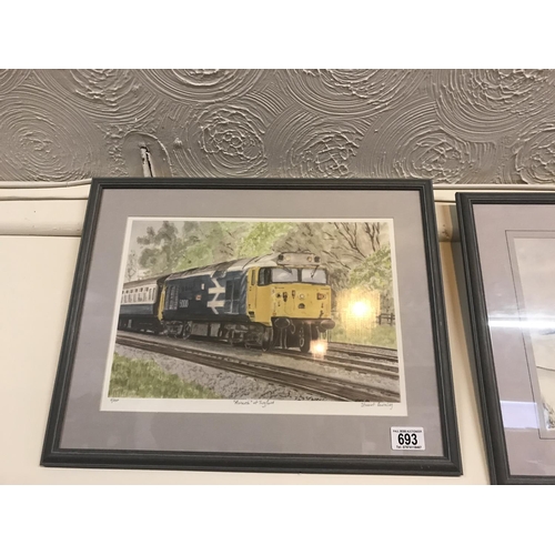 693 - 7 LTD ED STEWARD BURNLEY FRAMED TRAIN PRINTS 
(4 SIGNED TO MARGIN)