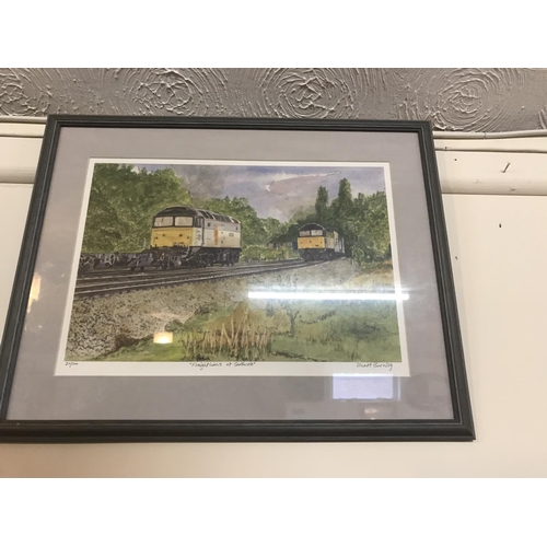 693 - 7 LTD ED STEWARD BURNLEY FRAMED TRAIN PRINTS 
(4 SIGNED TO MARGIN)