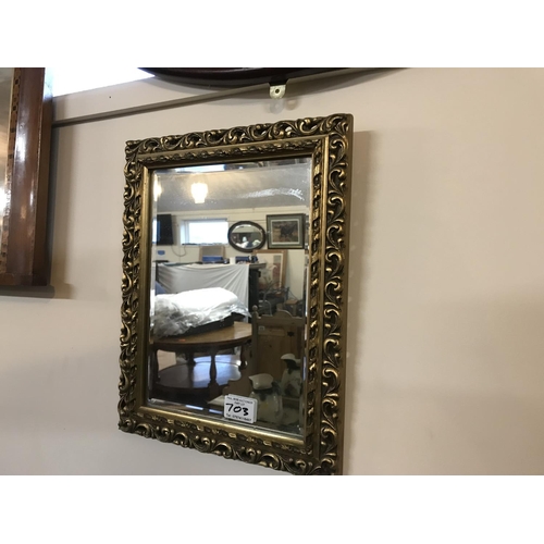 703 - VICTORIAN OVER MANTLE MIRROR A/F AN OVAL MIRROR AND A GILT FRAMED WALL MIRROR