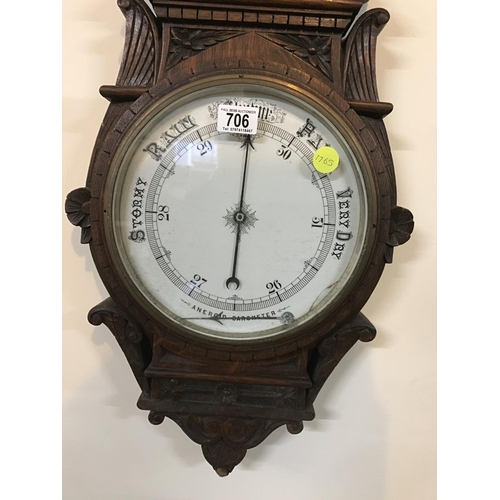 706 - CARVED OAK FRAMED WALL BAROMETER A/F
H 42