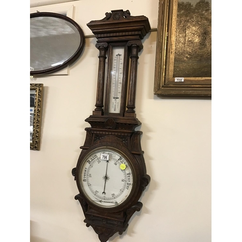 706 - CARVED OAK FRAMED WALL BAROMETER A/F
H 42