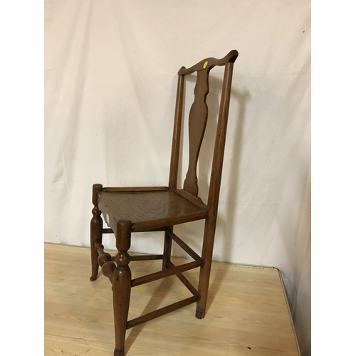 742 - EARLY OAK STRETCHERED HALL CHAIR