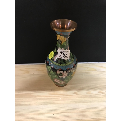 752 - CLOISONNE CHINESE VASE H 9.5