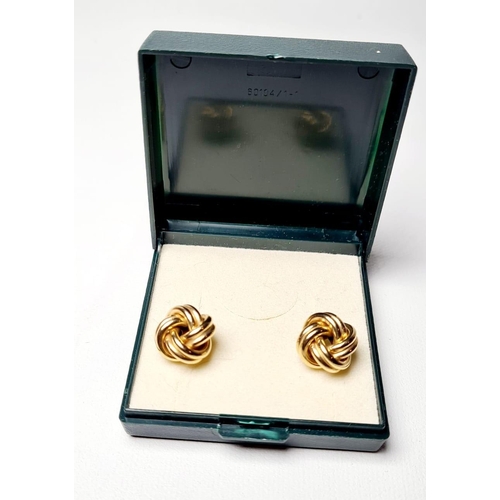 366 - PAIR OF 9CT GOLD EARINGS ON KNOT DESIGN 3.3G