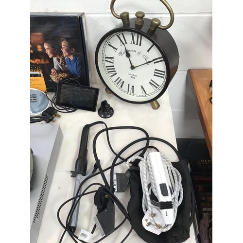 10 - BOX OF ELECTRICAL ITEMS TO INCLUDE - FAN, BUSH RADIO, DVD, CLOCK ETC