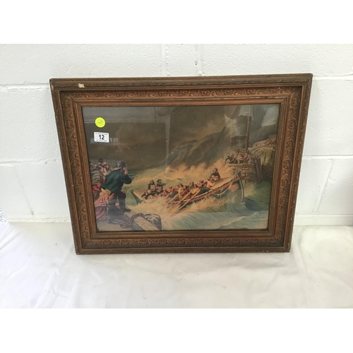 12 - VICTORIAN GILT FRAMED PRINT - LIFEBOAT AT SEA - 25