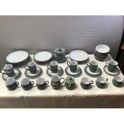 21 - MODERN DENBY WARE - 48 PEICES- PLATES, SIDE PLATES, CUPS SAUCERS, MUGS, TEAPOT ETC