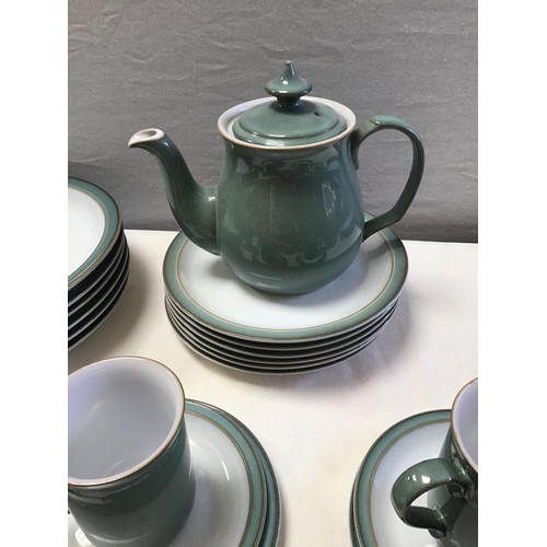 21 - MODERN DENBY WARE - 48 PEICES- PLATES, SIDE PLATES, CUPS SAUCERS, MUGS, TEAPOT ETC