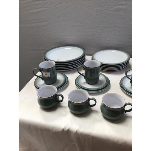 21 - MODERN DENBY WARE - 48 PEICES- PLATES, SIDE PLATES, CUPS SAUCERS, MUGS, TEAPOT ETC