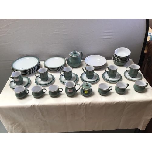 21 - MODERN DENBY WARE - 48 PEICES- PLATES, SIDE PLATES, CUPS SAUCERS, MUGS, TEAPOT ETC