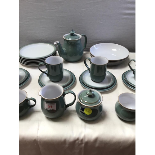 21 - MODERN DENBY WARE - 48 PEICES- PLATES, SIDE PLATES, CUPS SAUCERS, MUGS, TEAPOT ETC