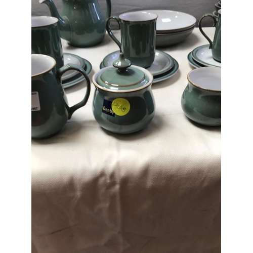 21 - MODERN DENBY WARE - 48 PEICES- PLATES, SIDE PLATES, CUPS SAUCERS, MUGS, TEAPOT ETC